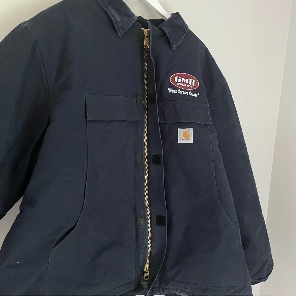 Carhartt‎ Men’s Quilted Winter Duck Coat Navy Blue Size 3XL Logo Patch